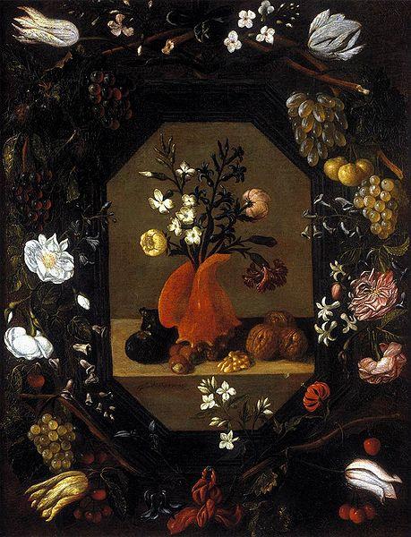 Juan de  Espinosa surrounded by a wreath of flowers and fruit